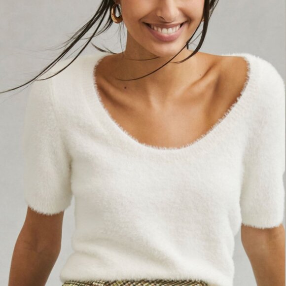 Like New, Eyelash Sweater Tee, White, L - Picture 3 of 5